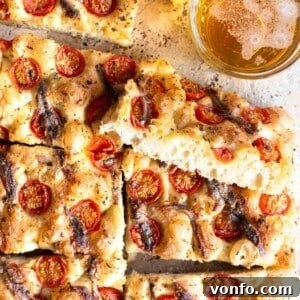 Cherry Tomato Focaccia with Anchovies and Oregano