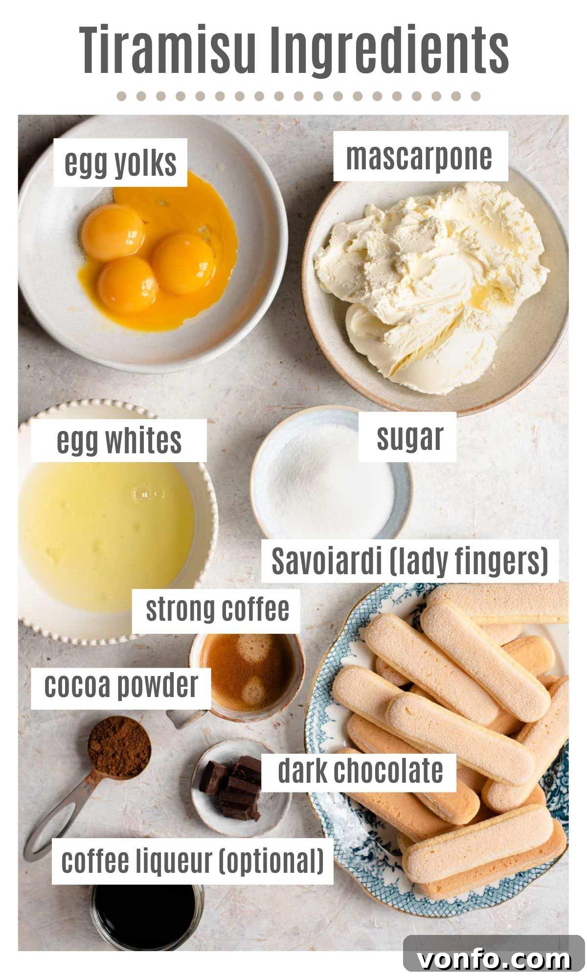 An overview of all the ingredients you need to make tiramisu