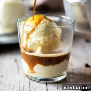 Italian Affogato with vanilla ice cream and coffee