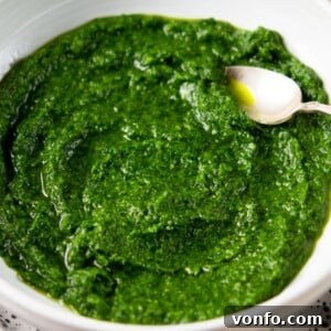 A close up of parsley pesto