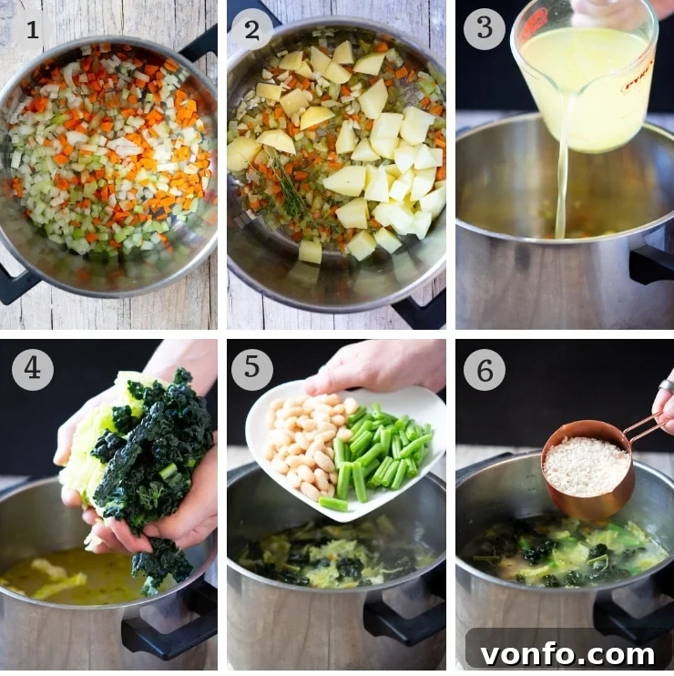 Tuscan Minestrone Soup: A hearty and comforting bowl of soup made with green vegetables and rice. This minestrone is so easy, delicious and perfect for a rainy day. | Italian Minestrone Soup | Authentic Italian Recipes | Italian Soup Step by step photos for making Tuscan minestrone soup