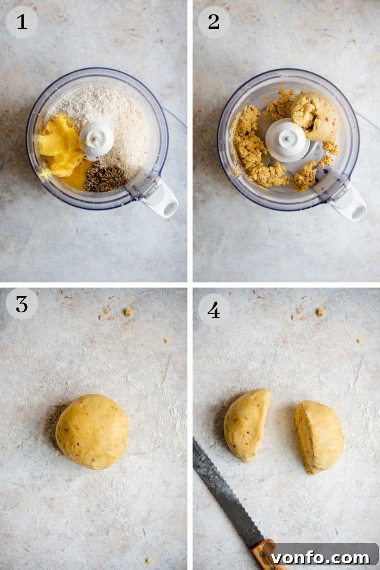 Step by step photos for making parmesan cheese cookies (savoury shortbread)