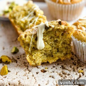 Beautifully baked Pistachio Muffins with white chocolate chips