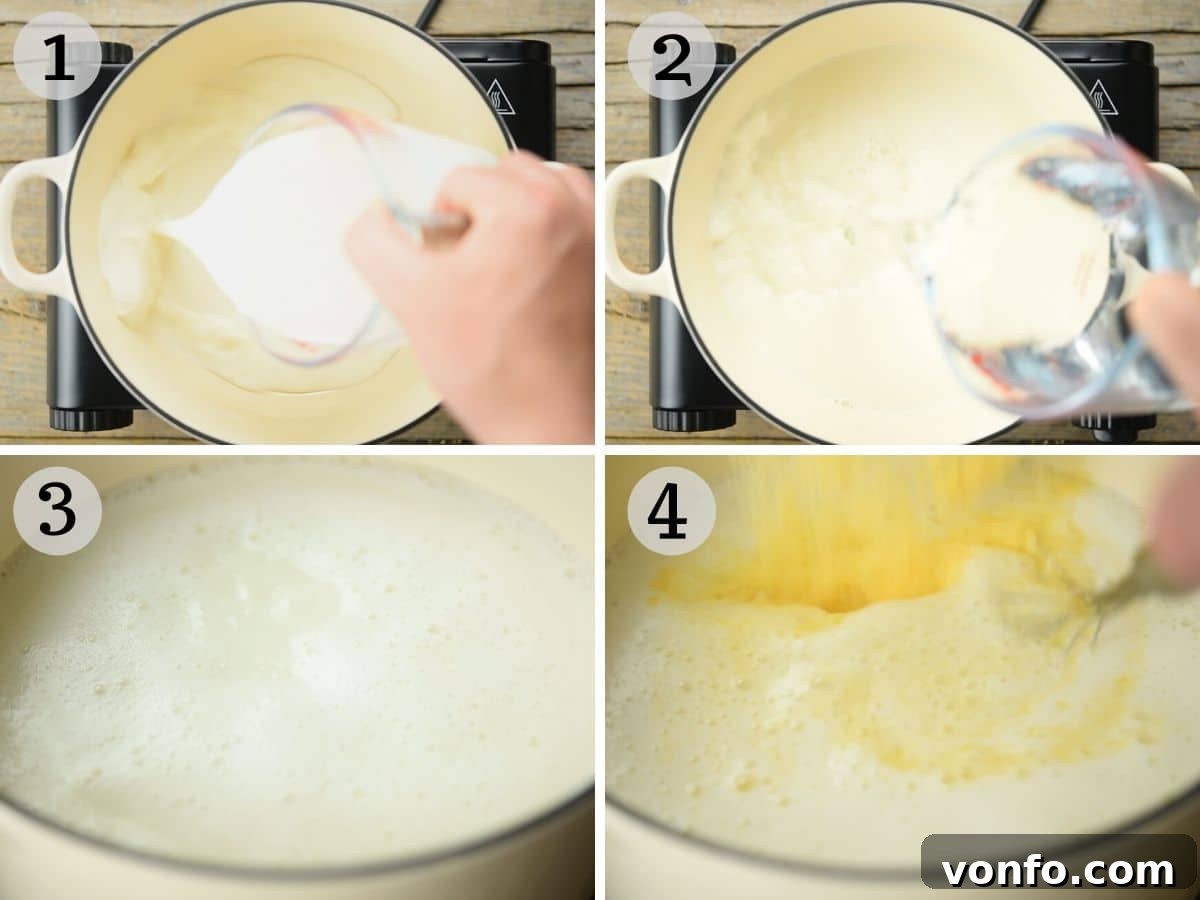 Creamy Italian Polenta 5 Step by step photos showing how to prepare cornmeal