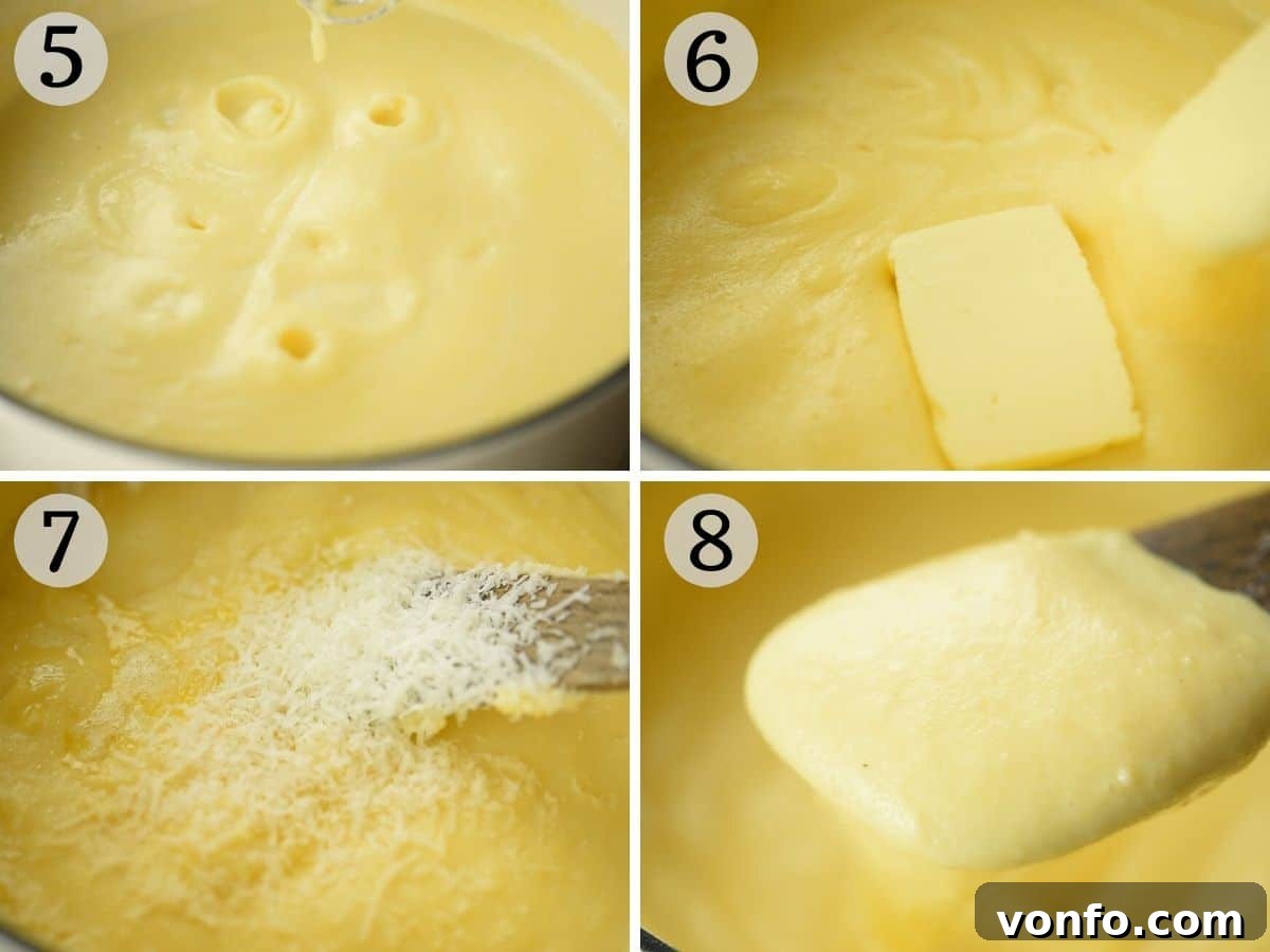 Creamy Italian Polenta 6 Step by step photos showing how to make creamy polenta
