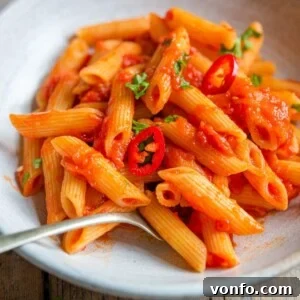 Penne Arrabbiata dish ready to eat