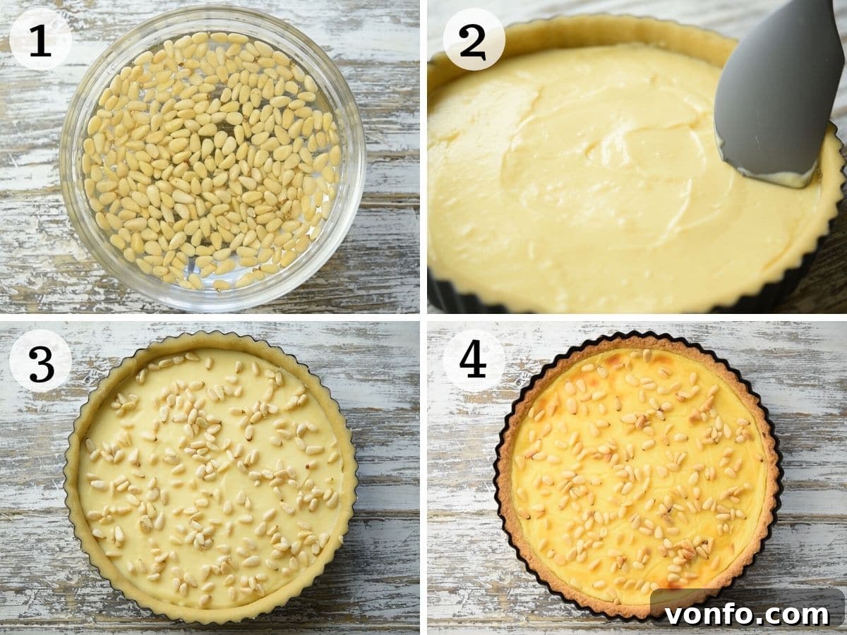 Torta della Nonna Italian Golden Custard Tart 12 Step by step photos showing how to assemble Torta della Nonna