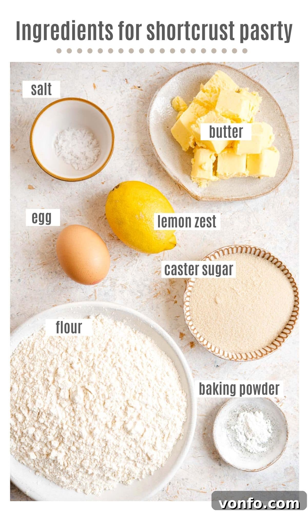 Torta della Nonna Italian Golden Custard Tart 4 An overhead shot of ingredients you need to make shortcrust pastry with lemon zest