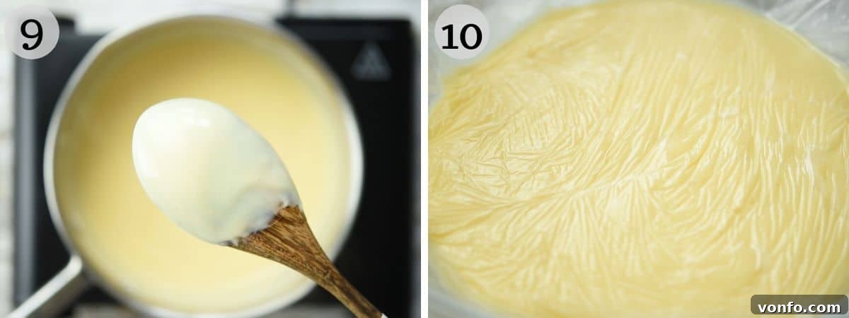 Torta della Nonna Italian Golden Custard Tart 7 Two photos showing the consistency of pastry cream and how to cover it