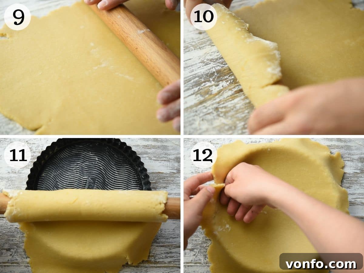 Torta della Nonna Italian Golden Custard Tart 10 Step by step photos showing how to roll out and make a pie crust