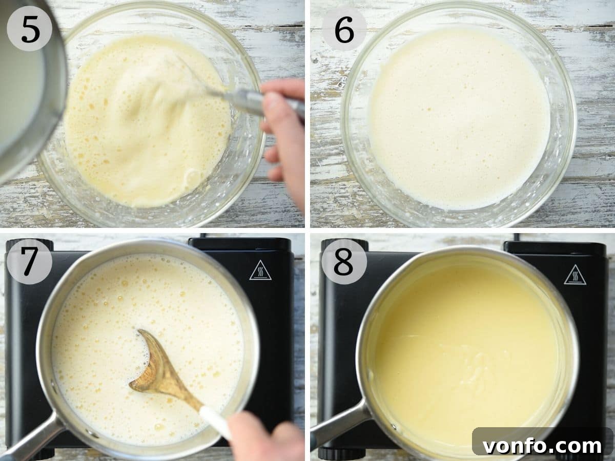 Italian Harvest Fruit Tart 5 Step by step photos showing how to thicken pastry cream