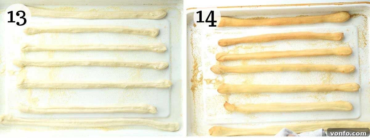 Grissini: Italy's Iconic Breadsticks 7 Two photos of Italian breadsticks before and after baking