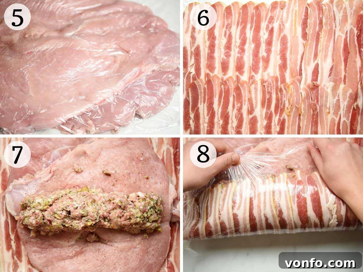Savory Sausage and Chestnut Stuffed Turkey Breast 5 Step by step photos showing how to stuff and roll an turkey breast