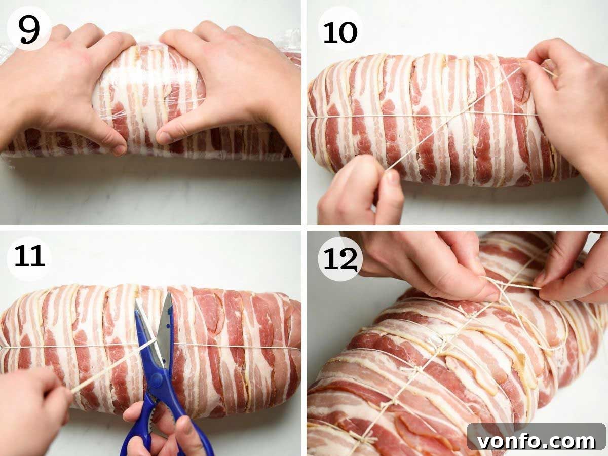 Savory Sausage and Chestnut Stuffed Turkey Breast 6 Step by step photos showing how to tie up a turkey breast with kitchen string