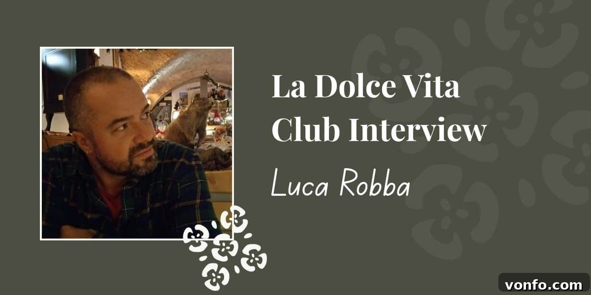 Friuli Venezia Giulia: An Interview with Luca Robba 2 La Dolce Vita Club Interview: Luca, an Italian sound designer, sitting at a restaurant table, sharing insights into Friulian cuisine and culture.