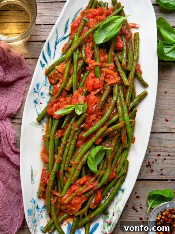 Italian green beans on a oval plate